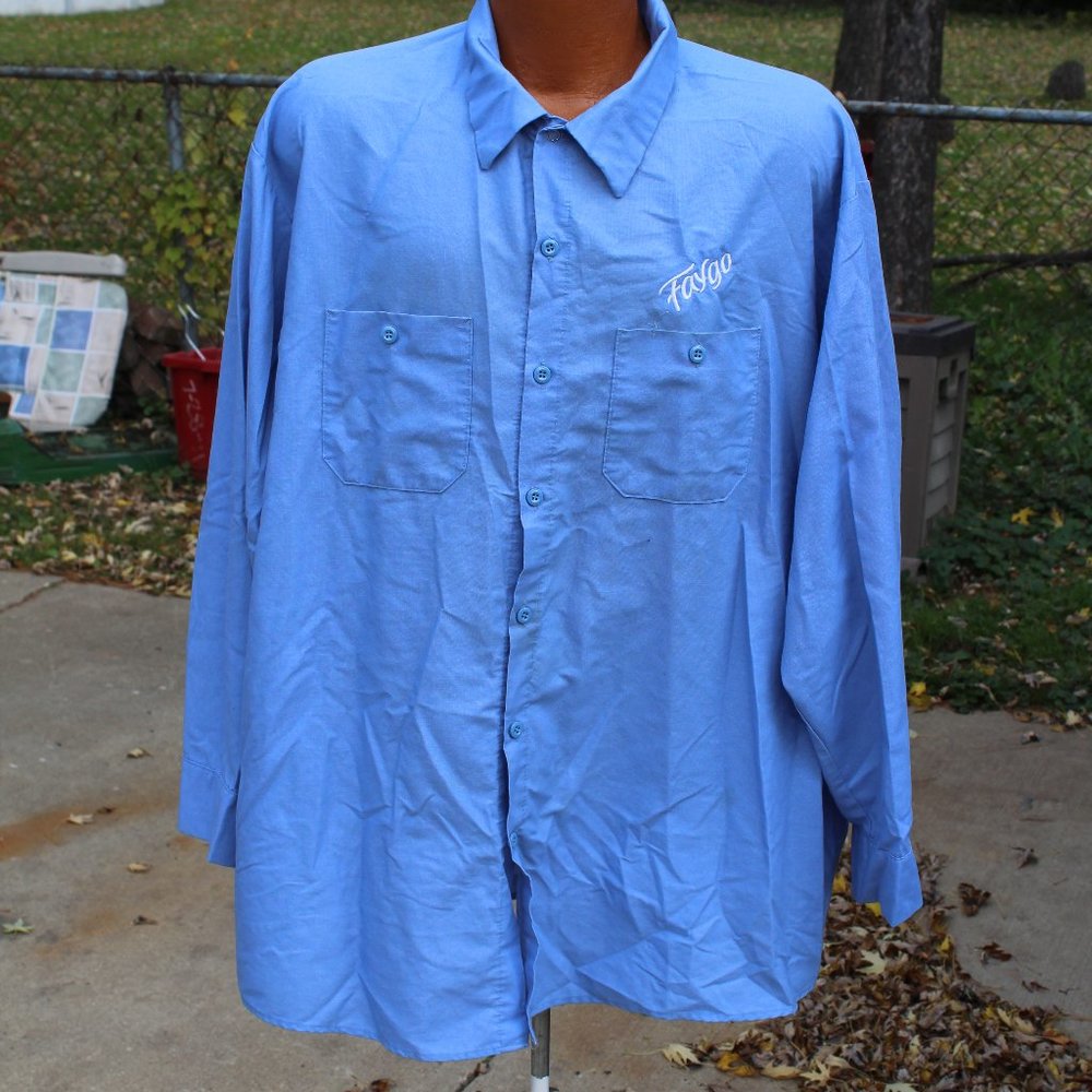 Faygo Men's Button Front Work Uniform Shirt Light Blue by Red Kap